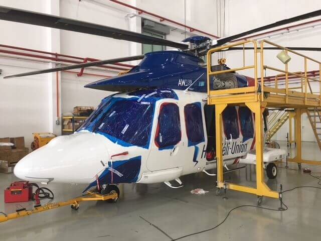 The newly modified AW139 helicopter will be put in action for an offshore personnel transportation mission for one of Héli-Union oil-and-gas clients in Myanmar. 