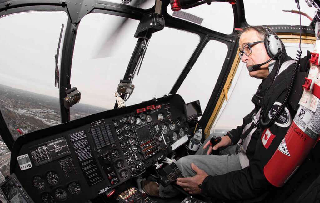 Four Season's owner and chief pilot Dave Tommasini at the controls of the S-58. Tommasini and Bergeron both travelled to Texas to take the type rating on the aircraft earlier this year.