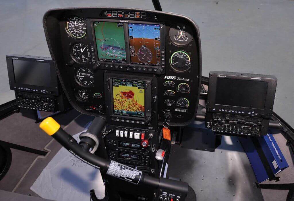 With a Garmin G500H-equipped cockpit, the R66 Newscopter has the latest avionics layout.