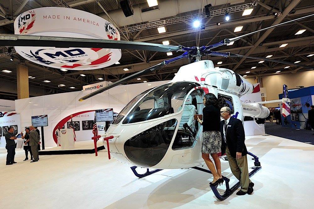 An MD 902 Explorer on display at the MD Helicopters booth at HAI Heli-Expo 2017.