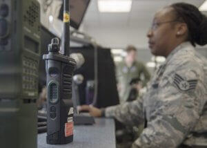 Staff Sgt Chantal Campbell, 1st Helicopter Squadron mission controller, views information about helicopter flights at Joint Base Andrews on April 13, 2017. Mission controllers are responsible for communicating with flight crews and relaying essential information to them. During the F-16 Fighting Falcon crash incident April 5, they directed two UH-1N Iroquois to the scene to medically evacuate the downed pilot.