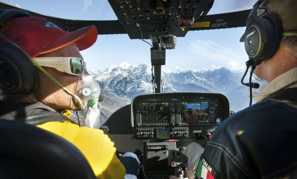 Piloted by Ezio Oliva (right) and famed alpinist Simone Moro (left), the aircraft spent three weeks in the Himalayan country, testing the performance of the aircraft at high altitudes and demonstrating its performance in a variety of missions to a range of operators. Leonardo Photos
