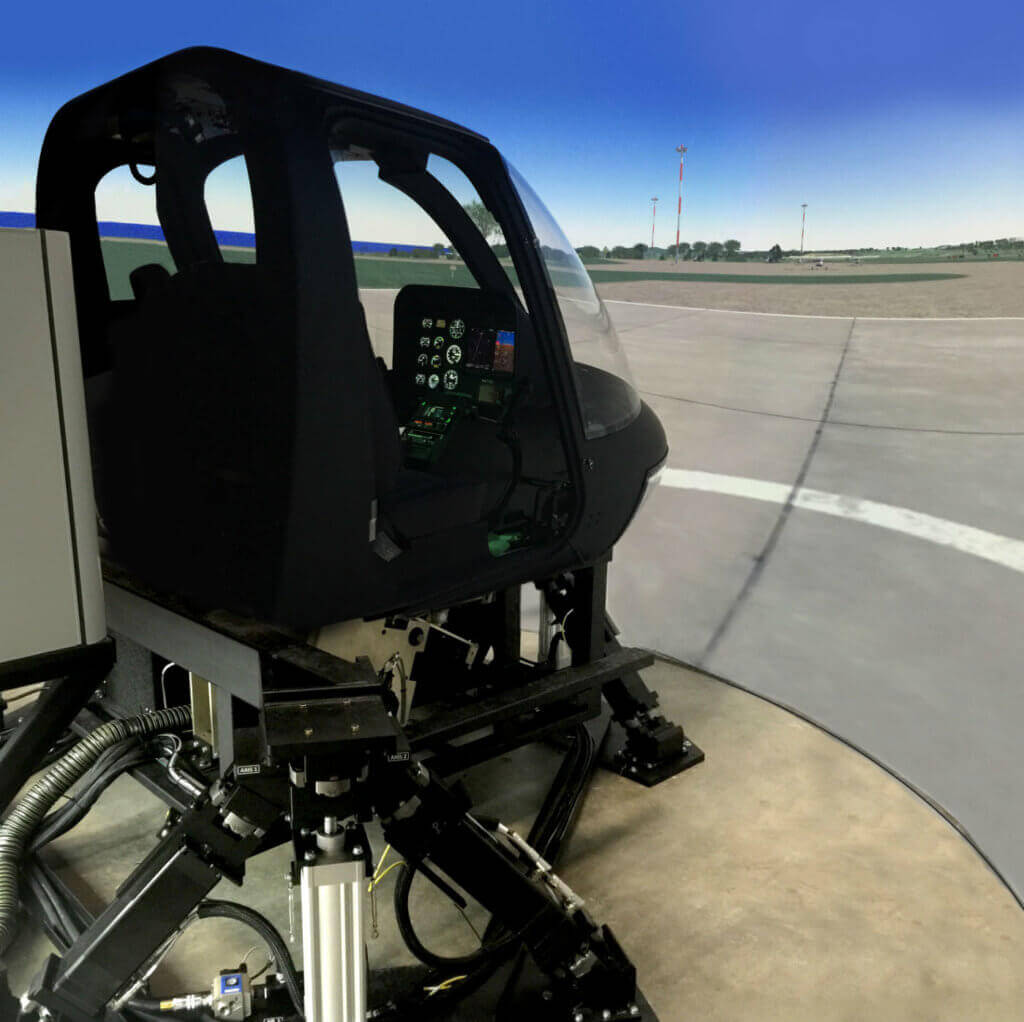 Built by Frasca International Inc., the new Level 7 FTD will provide helicopter pilot trainees and instructors with the most up-to-date flight training simulator available. KF Aerospace Photo