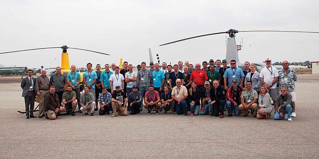 The author is joined by classmates during his recent participation in the Robinson Helicopter Company Safety Course. Launched in 1982 as a once-a-month program with 12 students in a class, it now runs twice as often with a typical class size of 48.