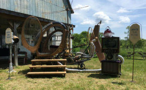 The couple even created a beautiful "time machine" art piece out of a helicopter and helicopter parts.