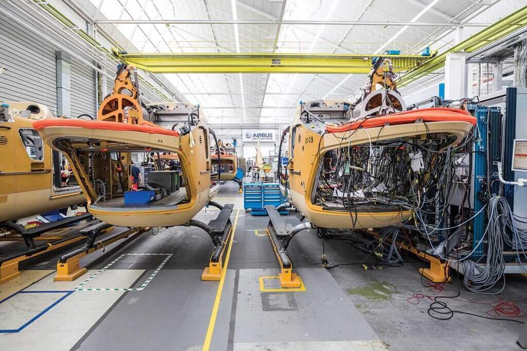 With each Airbus helicopter rolling off the production line in its mission fit, more than 20 kilometers of wiring in each aircraft must be tested. Lloyd Horgan Photo