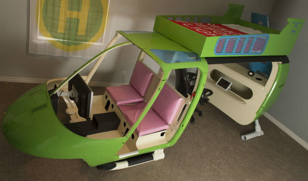 Craviations' cool bunkbed is made out of a Bell helicopter. The idea was born around the same time as the Rancourt's first grandchild.