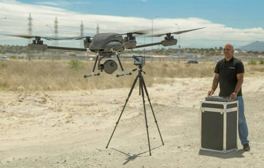 Airborne Drones' Vanguard 35-kilometer long range surveillance drone ready to take flight. Airborne Drones Photo