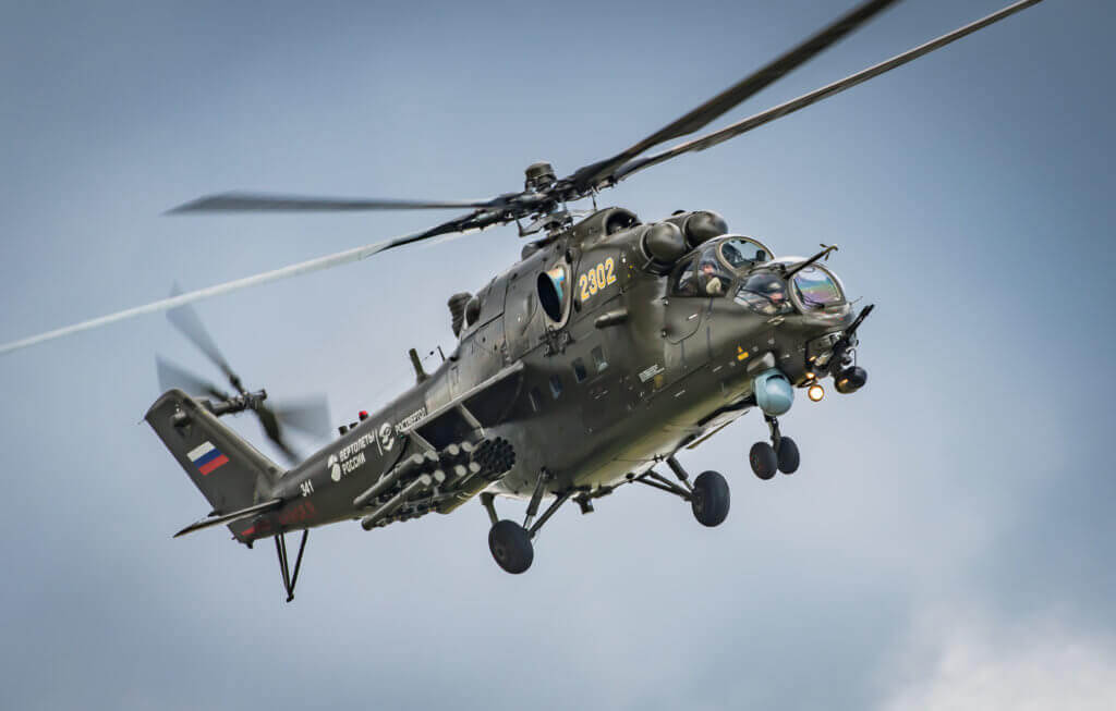 The Mi-35M is a modernized version of the Mi-24V combat helicopter. In addition to its attack capabilities, the aircraft can carry up to eight troops in its cabin.