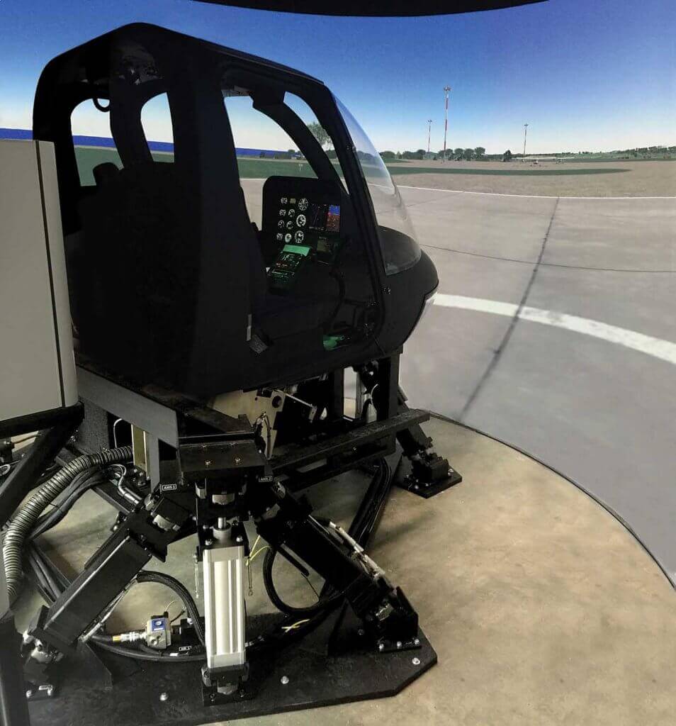 Frasca's Bell 206 Level 7 flight training device, with the manufacturer's Motion Cueing System. Frasca Photo