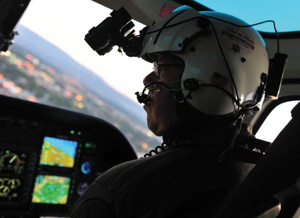 Sgt. Morrie Zager pilots Air 29 on an early Saturday evening.