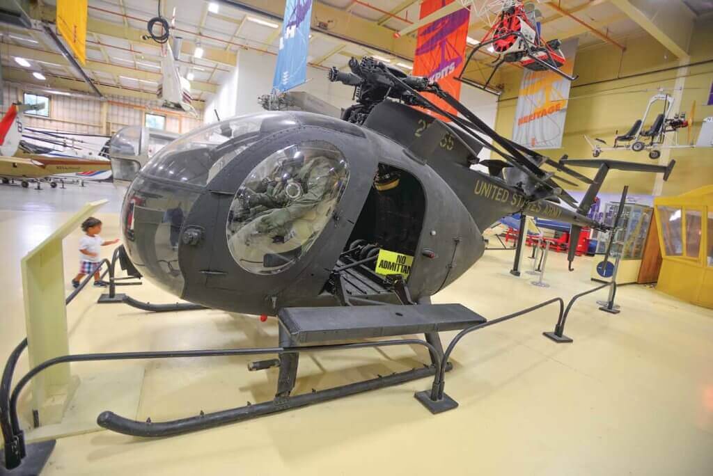 A Hughes/MD AH-6J "Little Bird" from the U.S. Army 160th SOAR "Night Stalkers" is on display. The aircraft took part in numerous fascinating missions during its service, and later appeared in the movie "Black Hawk Down." Skip Robinson