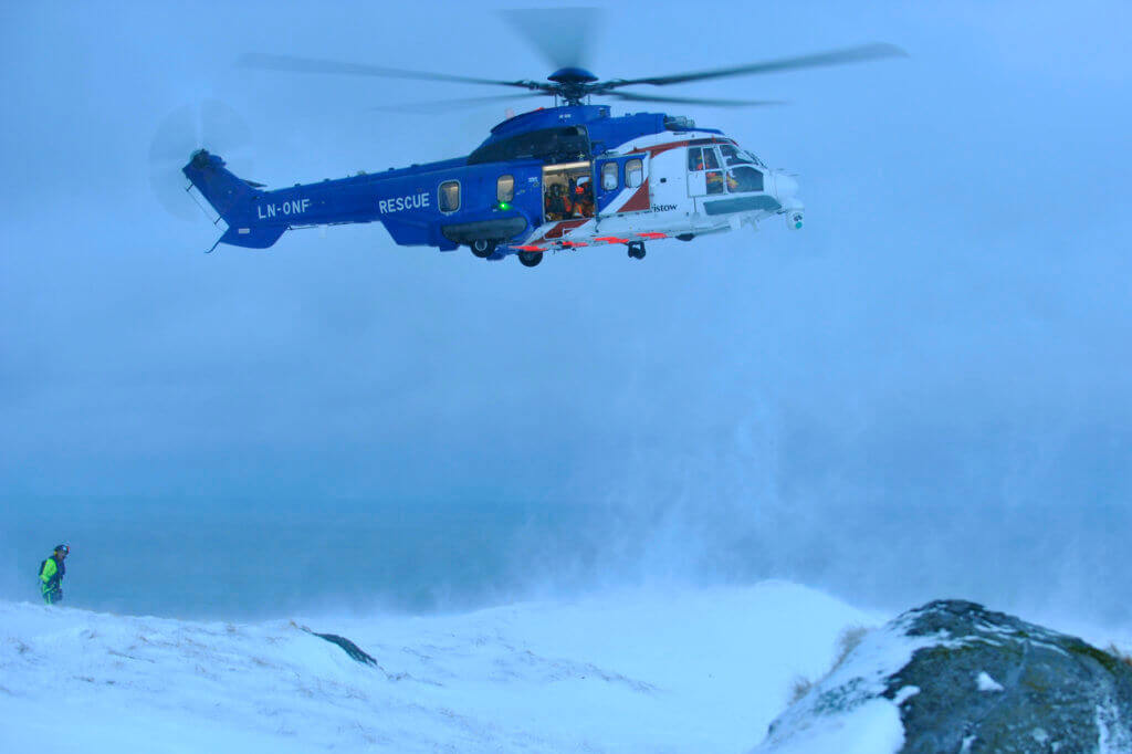 A Norwegian-registered Airbus H225, operated by Bristow, completes a rescue in challenging conditions. Airbus Photo