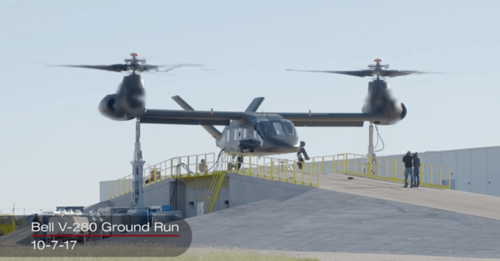 The Bell V-280 Valor achieved ground run testing at 100 percent rotor RPM on Oct. 7, 2017. Image from Bell Helicopter video