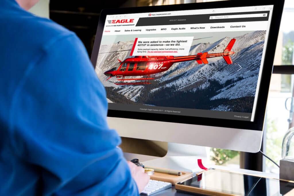 Eagle's new overhauled new website was developed to be user friendly, perform optimally for users on any device, and fully share the talent, scope, and global reach of the organization. Eagle Copters Photo