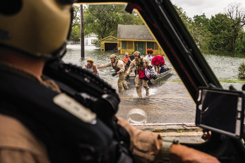 A Customs and Border Protection (CBP) Black Hawk crew rescues flooding victims in Port Arthur, Texas, in the wake of Hurricane Harvey. Edwin Montufar Photo