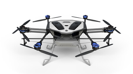 The YMR-01 is an industrial drone combining coaxial rotor technology with the latest weight-reduction technology. Yamaha Motor Photo
