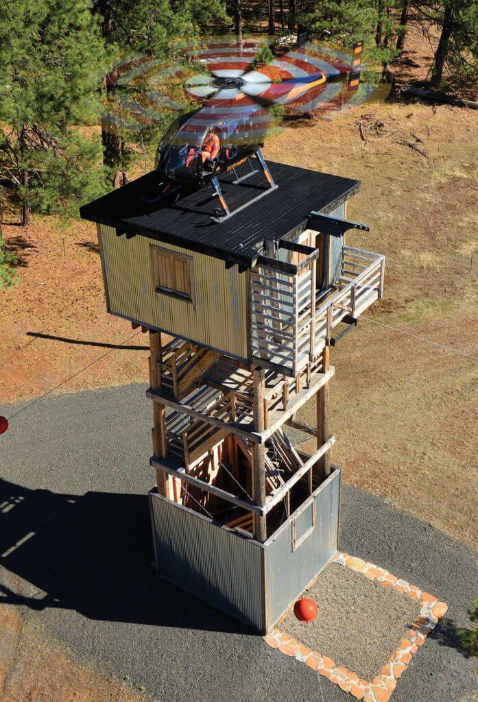 Landing on a tower at Brim's training site. Rescue and special mission operators can train in a realistic environment with Air Rescue Systems (ARS). Skip Robinson Photo 