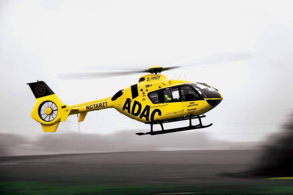 One of ADAC's EC135s returns to its base in Aachen, close to the border with the Netherlands. Lloyd Horgan Photo
