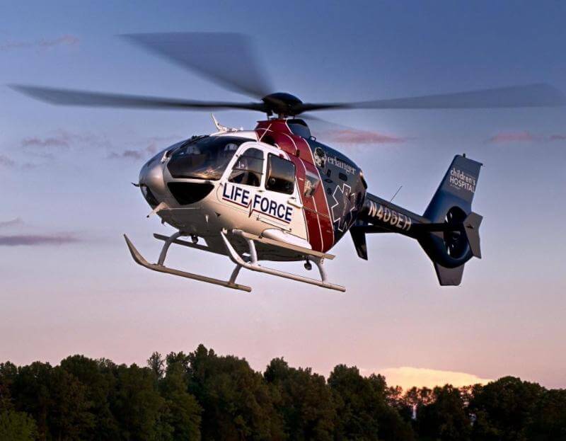 An Airbus EC135 P2+, operated by AMGH subsidiary Med-Trans on behalf of Erlanger Life Force. AMGH Photo