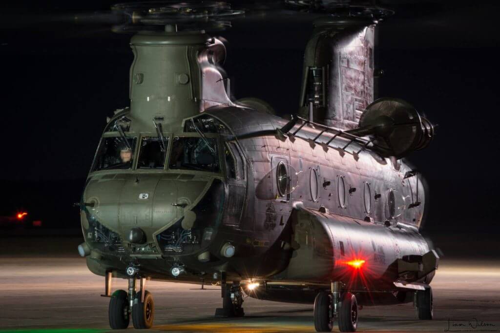 A Boeing Chinook belonging to the U.K.'s Royal Air Force sits on the tarmac at RAF Odiham in southern England. Photo submitted by Liam Wilson