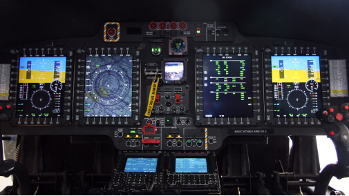 The upgraded avionics in a U.S. Coast Guard MH-65E cockpit. Rockwell Collins Photo