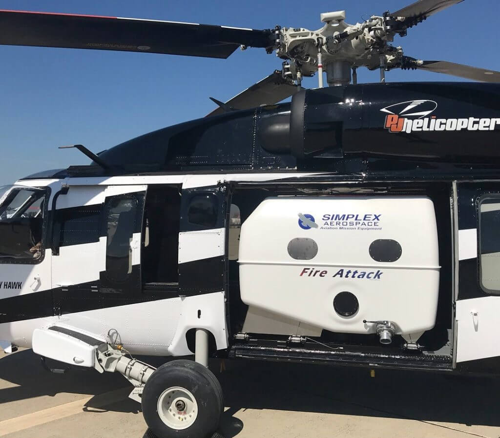 The Model 370i Fire Attack, shown above installed on the PJ Helicopters' UH-60 Utility Hawk (Red Bluff, California), is the first and only internal Fire Attack system for the Black Hawk helicopter developed principally for the restricted category civil aerial firefighting market. 