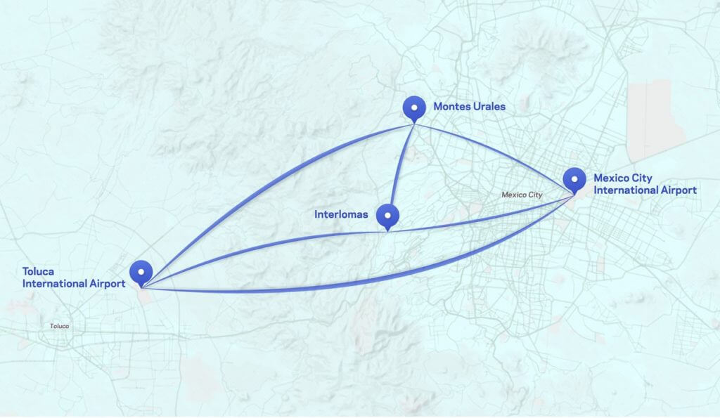 Above is a map of Voom's routes in Mexico City. Airbus Helicopters Photo