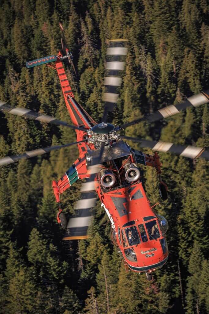 Erickson has 20 S-64s in its fleet, with the aircraft performing various heavy-lift jobs - from firefighting to aerial construction - around the world. Heath Moffatt Photo 