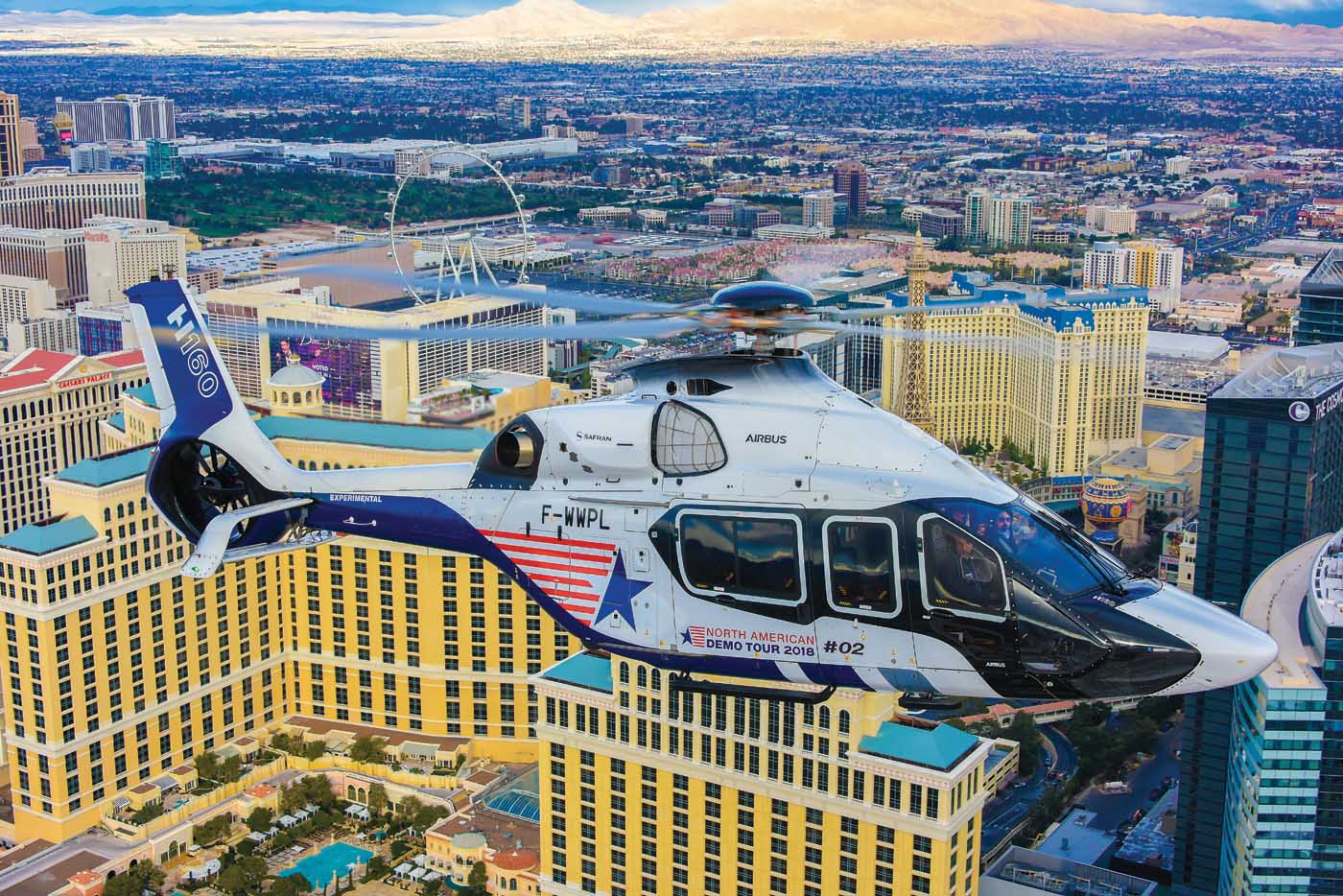 Cruising the Las Vegas Strip in style. The H160's slow-flight deck angle is comfortable with plenty of visibility. Mike Reyno Photo 