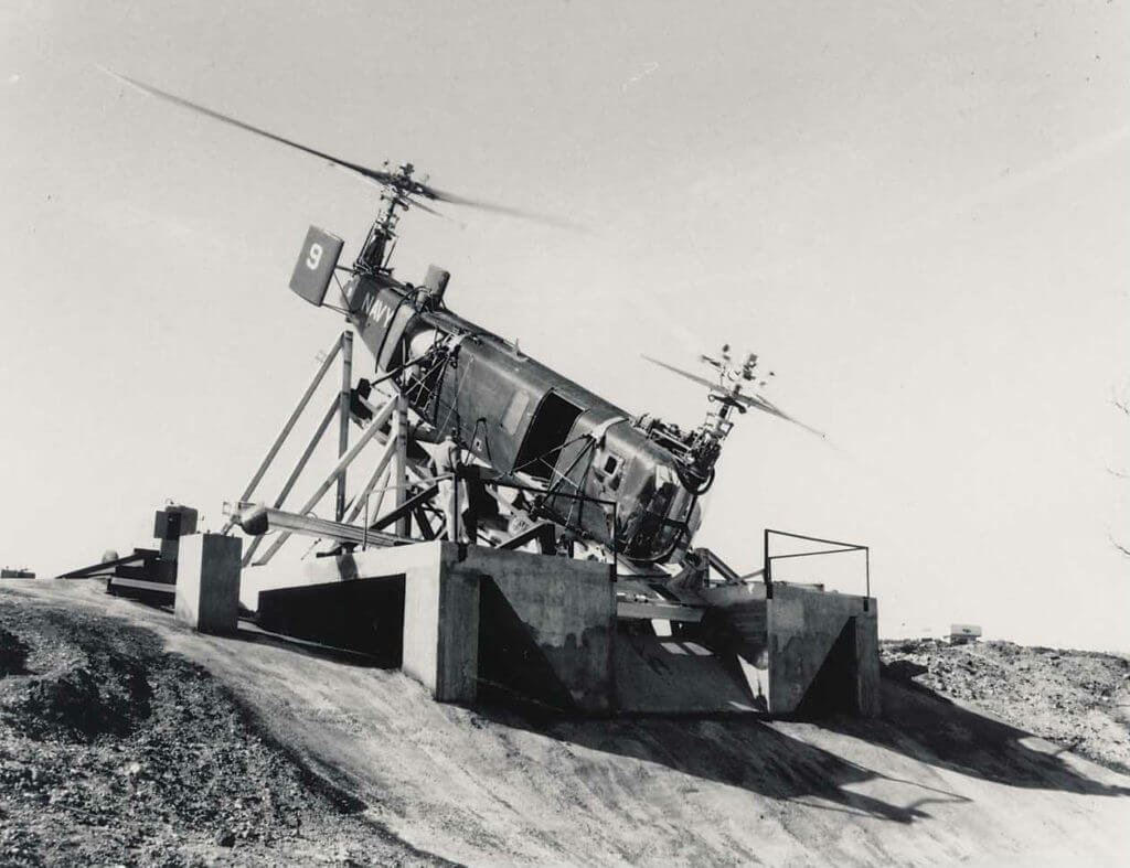 HSL-1 ship 9 was built in May 1954 and kept at Bell Aircraft for testing. It is seen here in tests for mine sweeping development. Jeff Evans Collection Photo