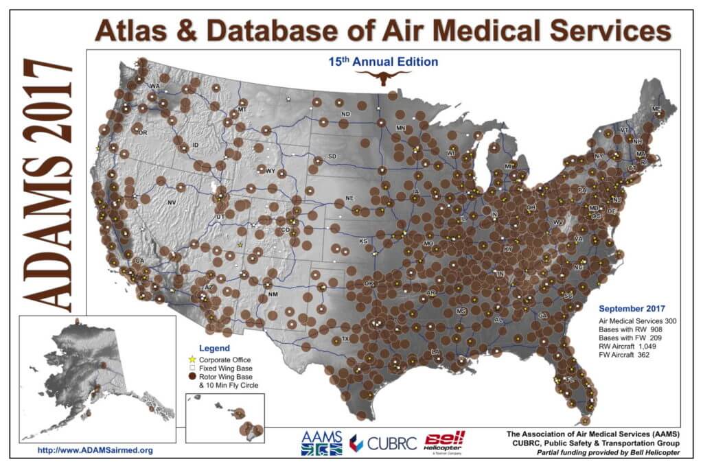 The latest ADAMS map shows the proliferation of helicopter air ambulances in the U.S. Adams Image