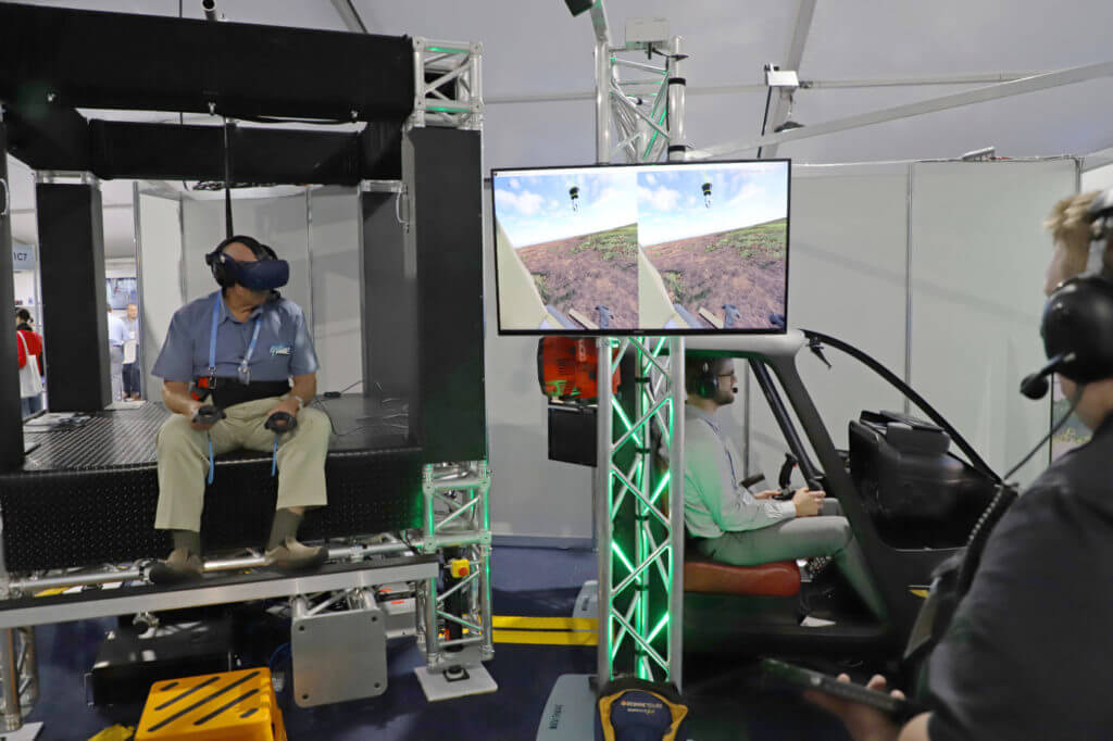 Off Planet Simulation's bespoke virtual reality aircrew trainer demonstrated how it can be used to safely train aircrew in a range of scenarios and situations in high fidelity without leaving the ground. Paul Sadler Photo