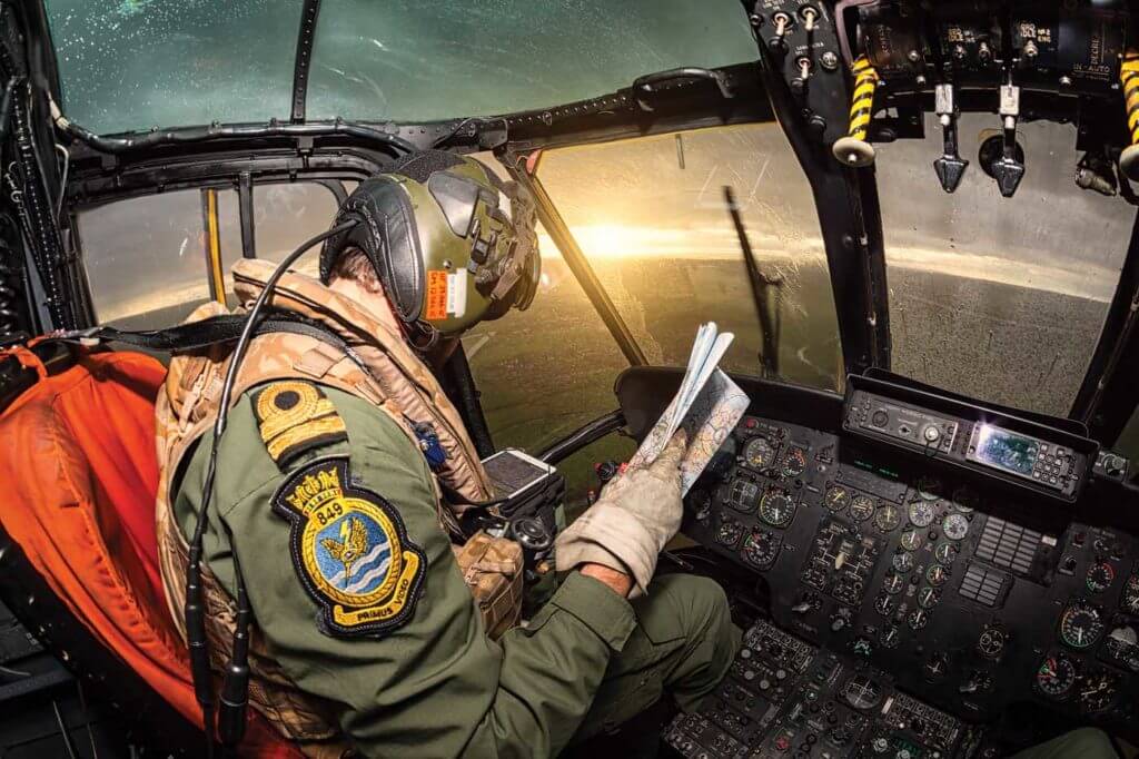 Map or app? A pilot from the Royal Navy's 849 Naval Air Squadron uses the app whilst on a navigational sortie from Cornwall to the Oxfordshire area. Lloyd Horgan Photo