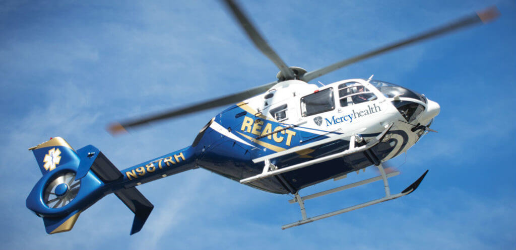 Mercyhealth REACT's new EC145 helicopter will replace its EC135, and will allow the air medical program to expand its HEMS missions. Mercyhealth Photo