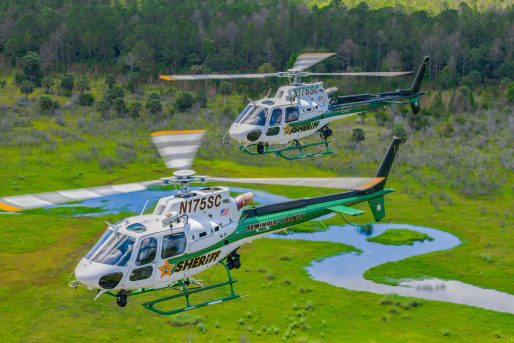 The SCSO Aviation Section currently operates two Airbus H125s, both completed by Metro Aviation. The air unit's newest H125 (front), which it took possession of this year in exchange for its AS350 B3 from 2006, may be one of the most advanced helicopters in the airborne law enforcement field in North America. Mike Reyno Photo