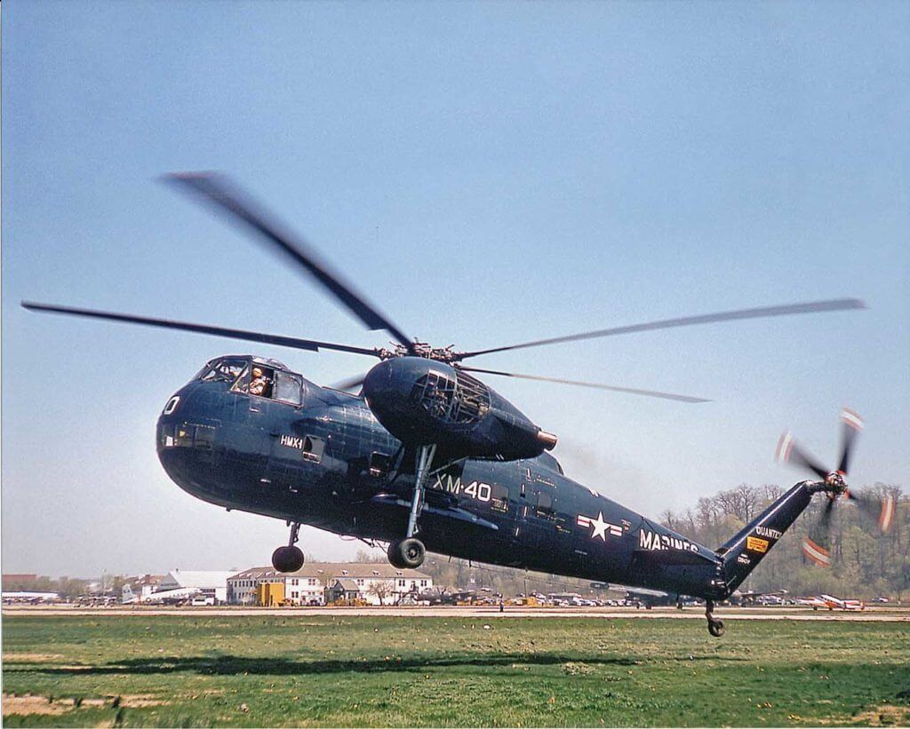 A U.S. Marine Corps HR2S-1 at the Marine Helicopter Squadron One HMX-1 in Quantico, Virginia, where it was first evaluated and tested by Marine pilots. Jeff Evans Collection Photo