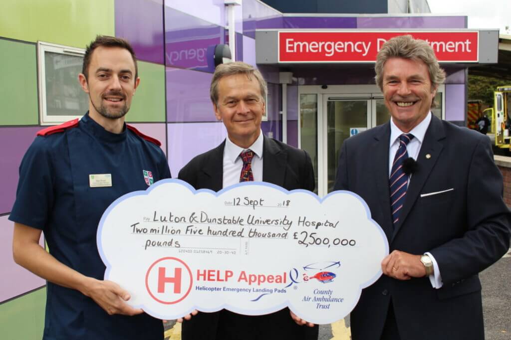 From left: Ben Small, pediatric emergency department unit manager; Simon Linnett, L&D chairman; and Robert Bertram, CEO of the HELP Appeal celebrate the new grand total of the HELP Appeal's donation. HELP Appeal Photo 