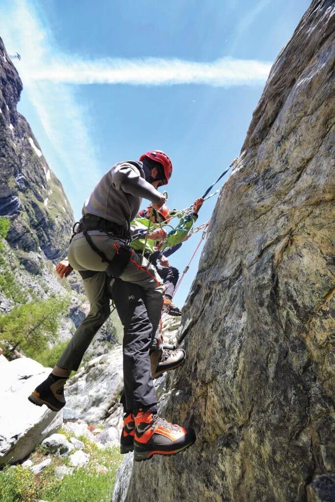 The vertical wall rescue was as real as it gets. Under the supervision of local mountain guides, students released a casualty from an overhanging rock, having spent the previous three days preparing for the event. Tomas Kika Photo
