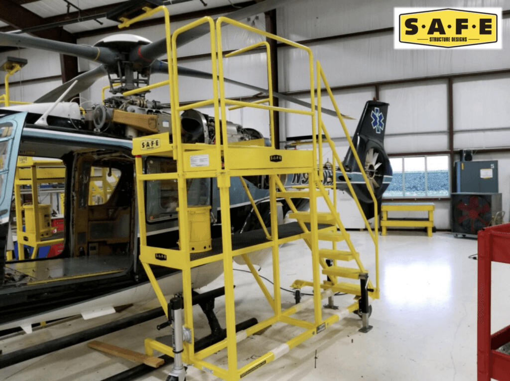 United Rotorcraft is the first of S.A.F.E.'s customers to receive maintenance stands with S.A.F.E.'s new innovative enhancements to increase the ergonomics and efficiency of the technician.