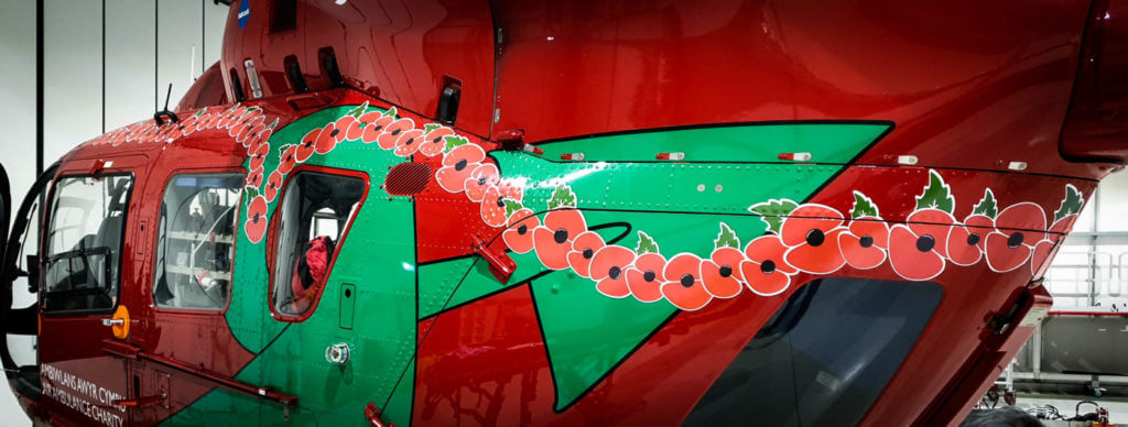 The aircraft has exactly 100 poppies - one for each year since the armistice of WWI. Babcock Photo