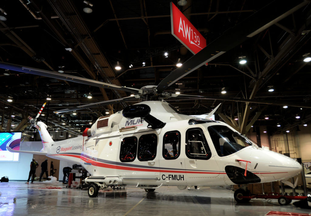 Before it filed for Chapter 11 bankruptcy protection, Waypoint had attempted to diversify away from the oil-and-gas market with the launch of its MUH program, utilizing a reconfigured AW139 for the utility market. Here, the aircraft is shown on display at Heli-Expo 2018. Skip Robinson Photo