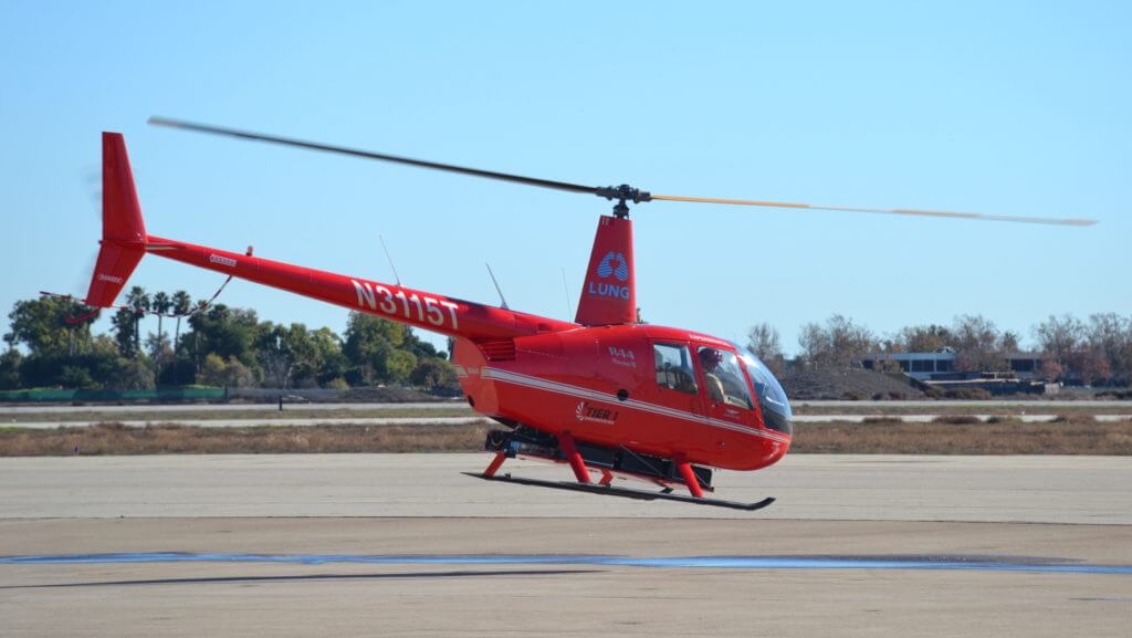 The electric-powered R44 developed by Tier 1 Engineering for Lung Biotechnology.
