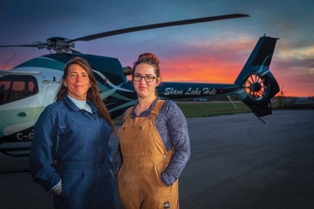 Andrea and Marianne Pelletier make an all-too rare mother-and-daughter team in the industry. Marianne recently joined Slave Lake Helicopters as an aircraft maintenance engineer. Heath Moffatt Photo