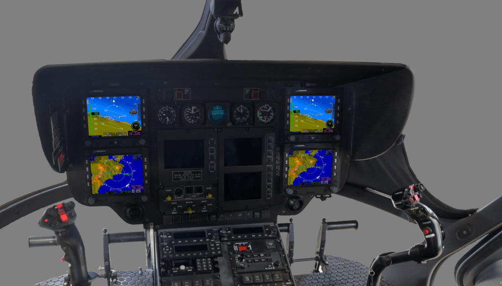 The Airbus EC145e becomes IFR capable with the latest Genesys avionics suite utilizing IDU-450 displays. Metro Aviation Photo