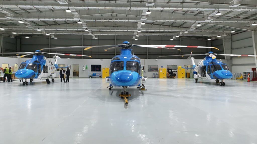 Falcon Aviation has built a new hangar to house the three AW169 helicopters. Falcon Aviation Photo