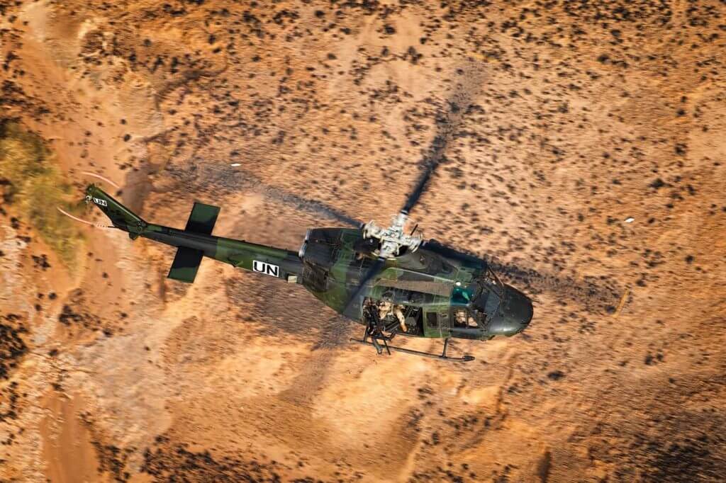 On Jan. 20, 2019, three CH-146 Griffon and two CH-147F Chinook helicopters launched from Gao to Aguelhok, Mali, around 270 miles (430 km) away, in response to an attack on UN peacekeepers. The helicopters evacuated 15 wounded soldiers and delivered water, food, and ammunition to peacekeepers who remained in Aguelhok. Lloyd Horgan Photo 
