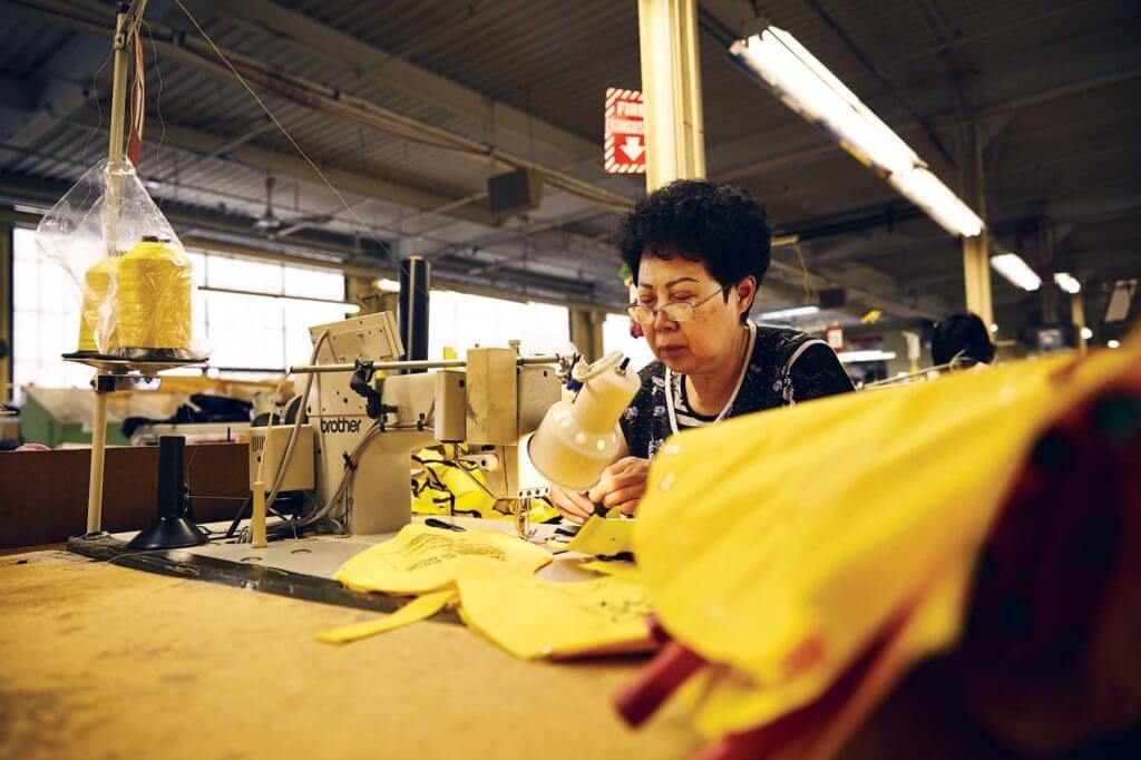 Pictured is the production process of the ILV-20 infant vest. Switlik's infant life vest is used by many airlines around the world. Switlik Photo