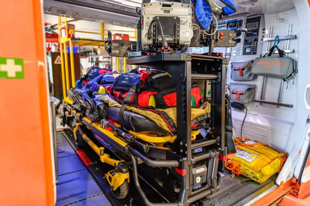 The HeliMods PAL system allows the stretcher to be loaded into the helicopter at the push of a button. Rob Reyno Photo