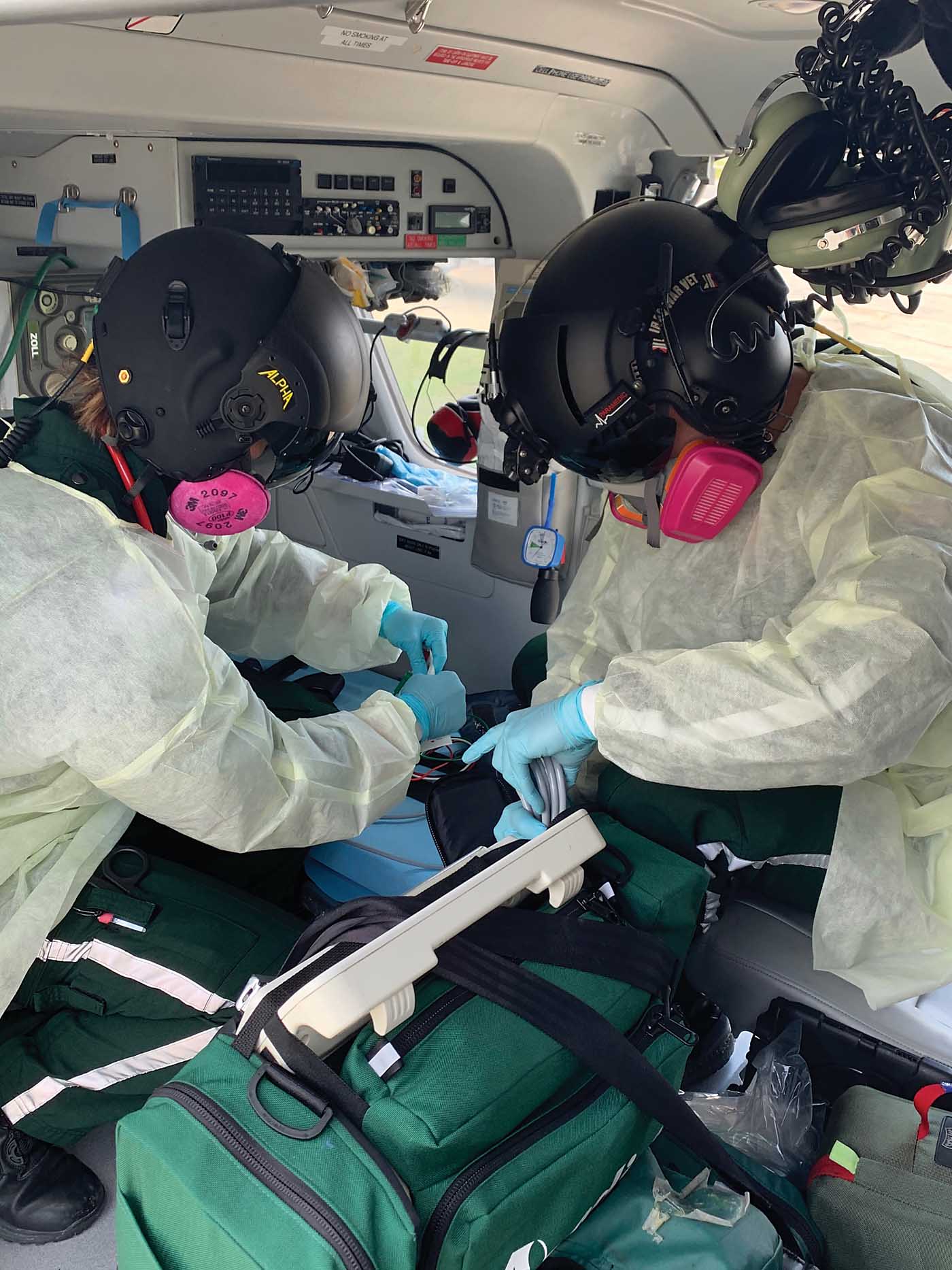 Acadian Air Med purchased 2,800 3M OV/P100 Respirators to protect their air and ground ambulance medical crews. Acadian Air Med Photo